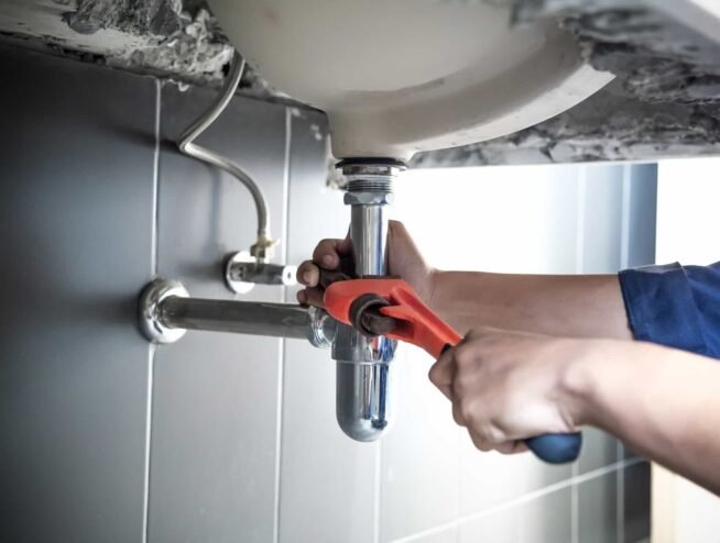 A licensed Runika.pro plumber in Miami expertly repairing a pipe under a sink, demonstrating quick and skilled leak resolution