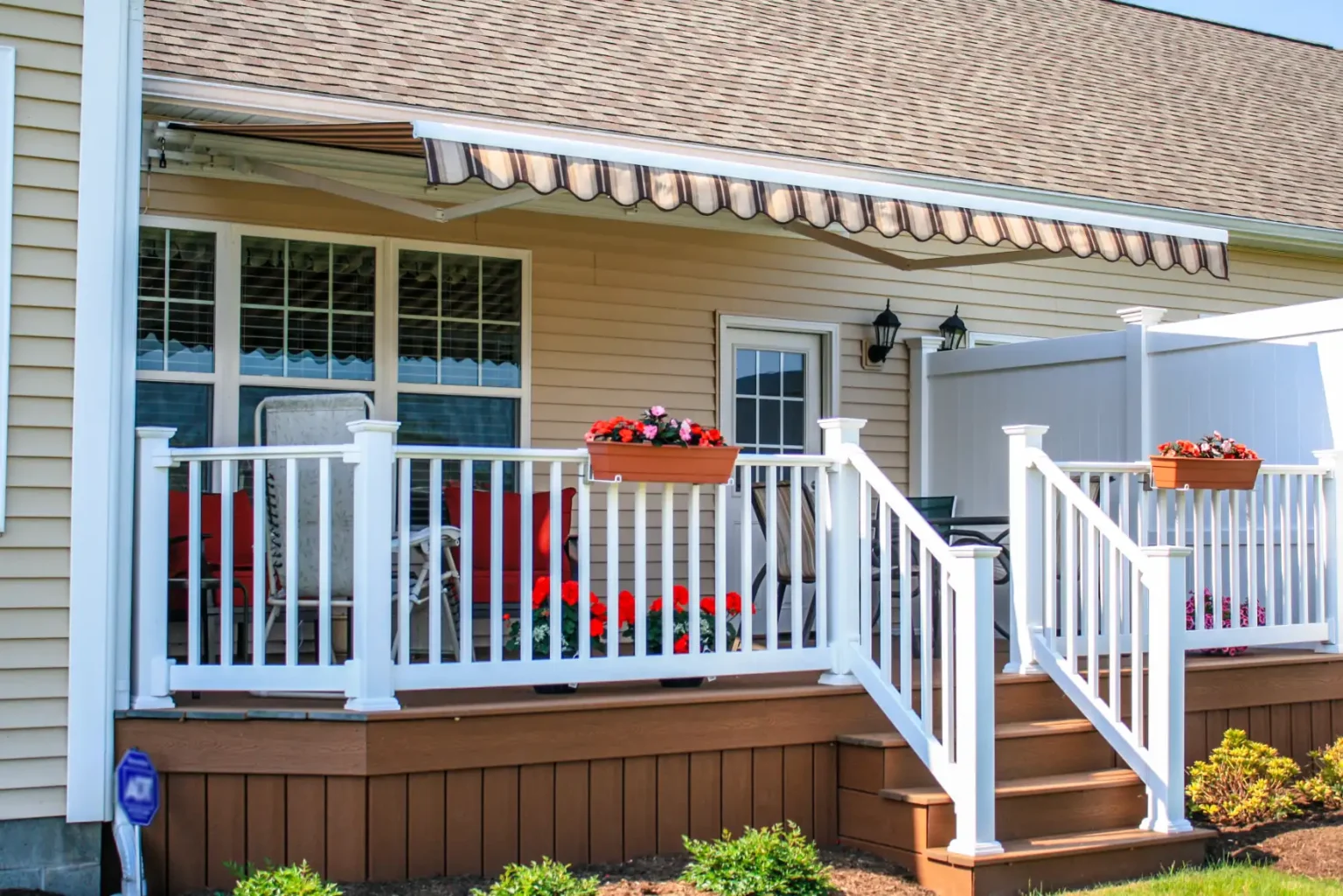 An elegant window or door awning installed on a Miami home by Runika.pro, reducing heat gain and enhancing architectural style