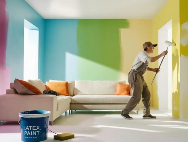 A Runika.pro painting specialist in Miami applying a perfectly smooth finish to a residential interior wall, demonstrating expert technique