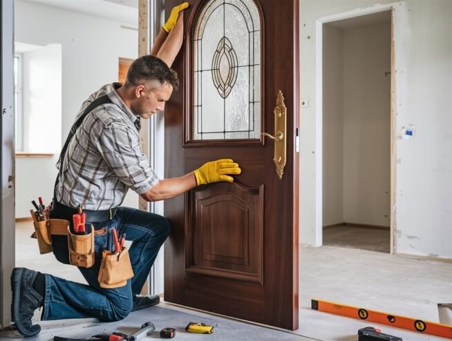Installation of a new solid-core or metal security door by Runika.pro on the entrance of a Miami residence